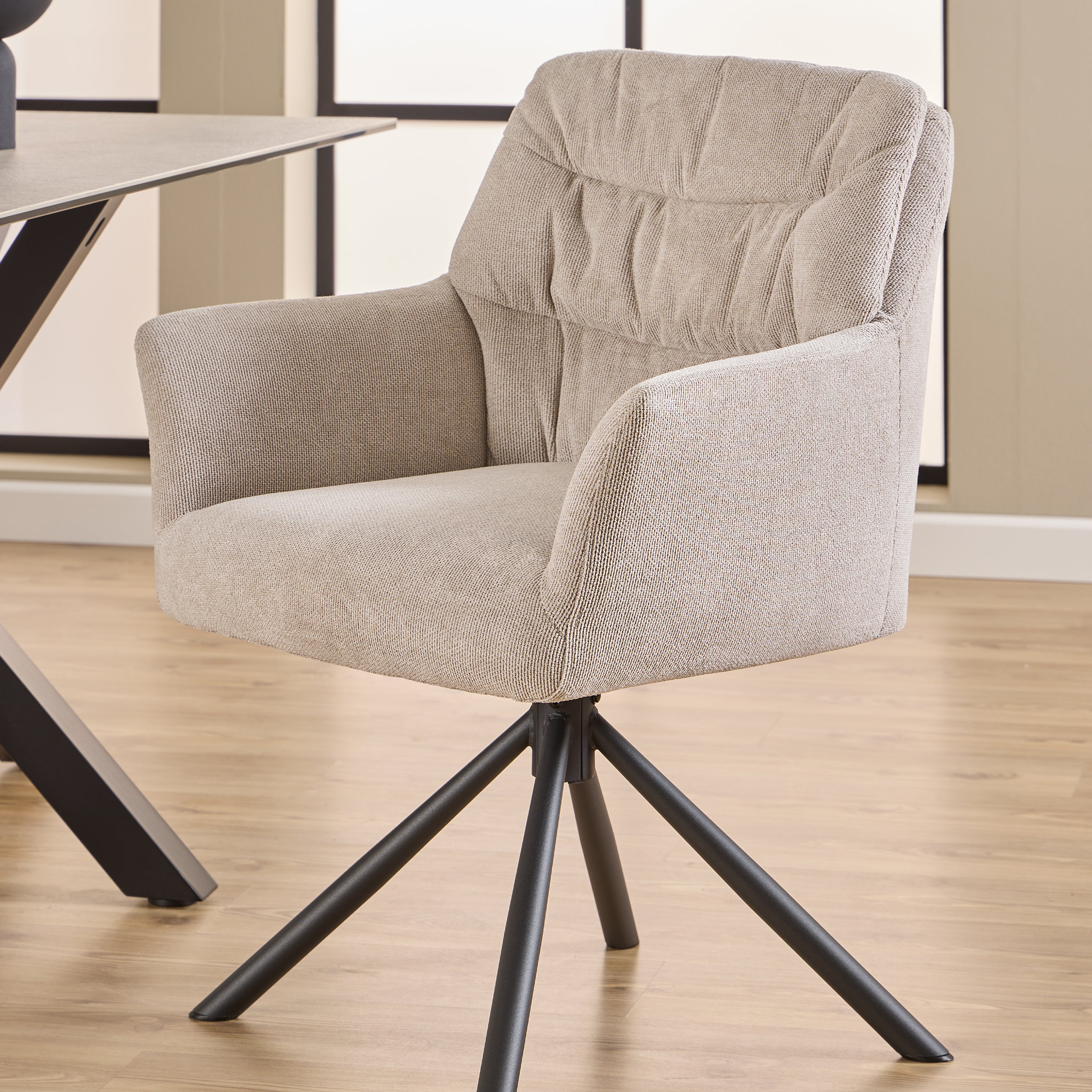 Alonso Swivel Cream Dining Chair with Armrest Set of 2 – FTG, view 5