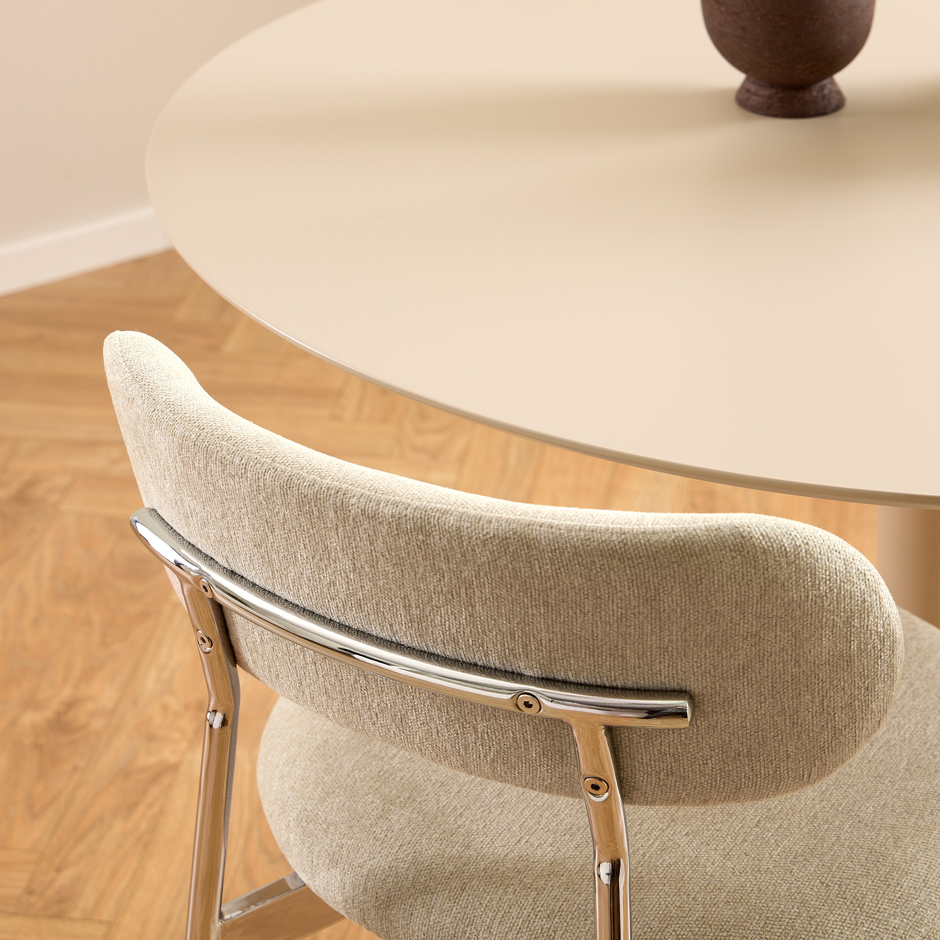 Lyric Dining Chair in Sand Fabric & Chrome Base (Set of 2)
