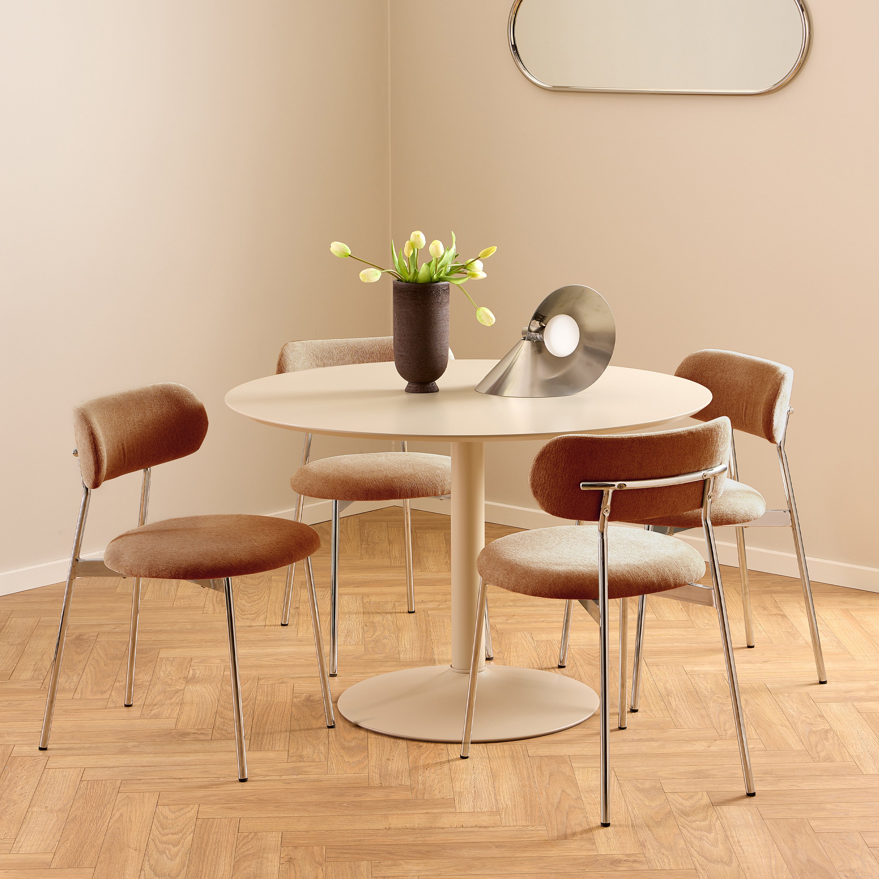 Lyric Dining Chair in Terracotta Fabric & Chrome Base (Set of 2)