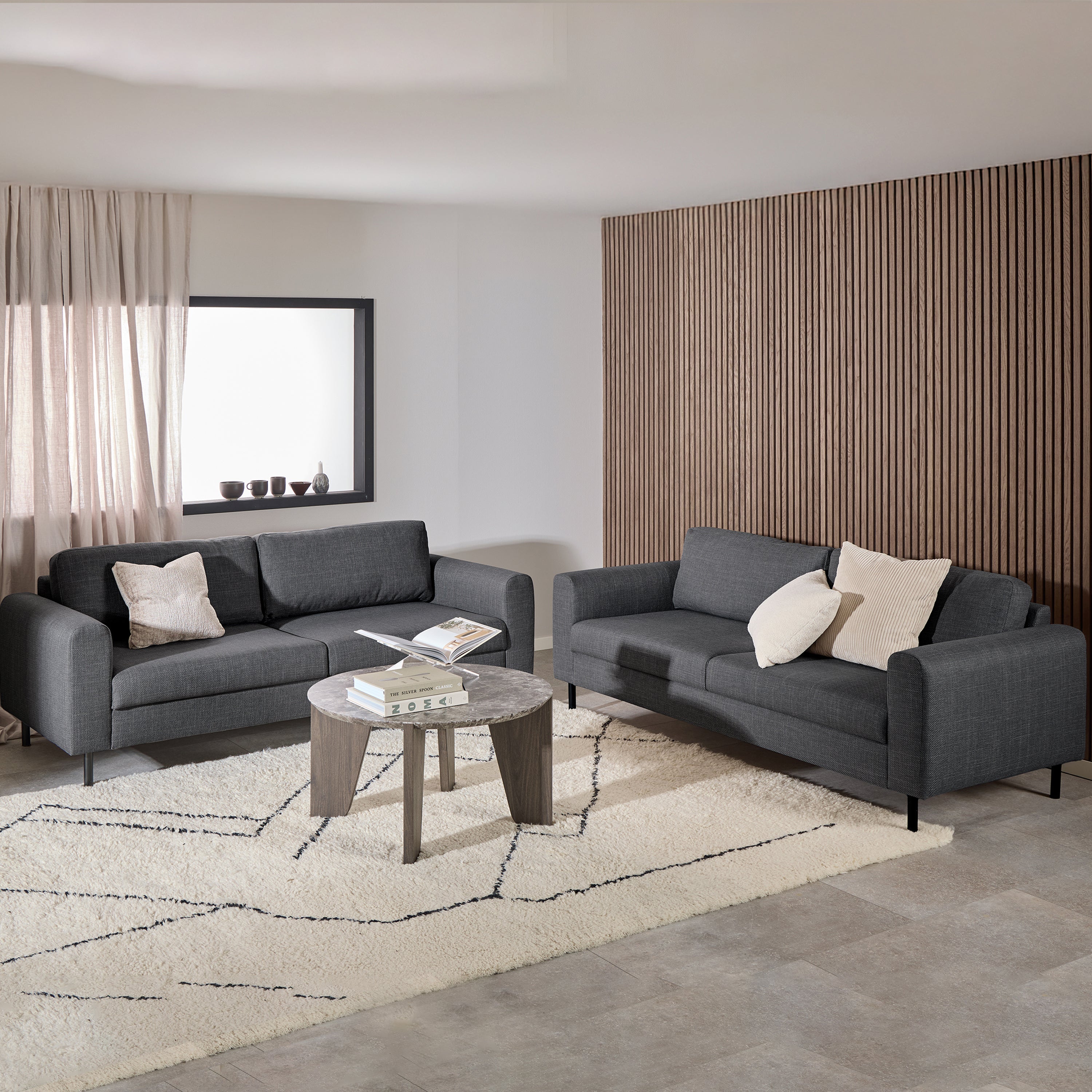 Omaha Set of 2 x 3 Seater Sofas in Basel Dark Grey Fabric – FTG