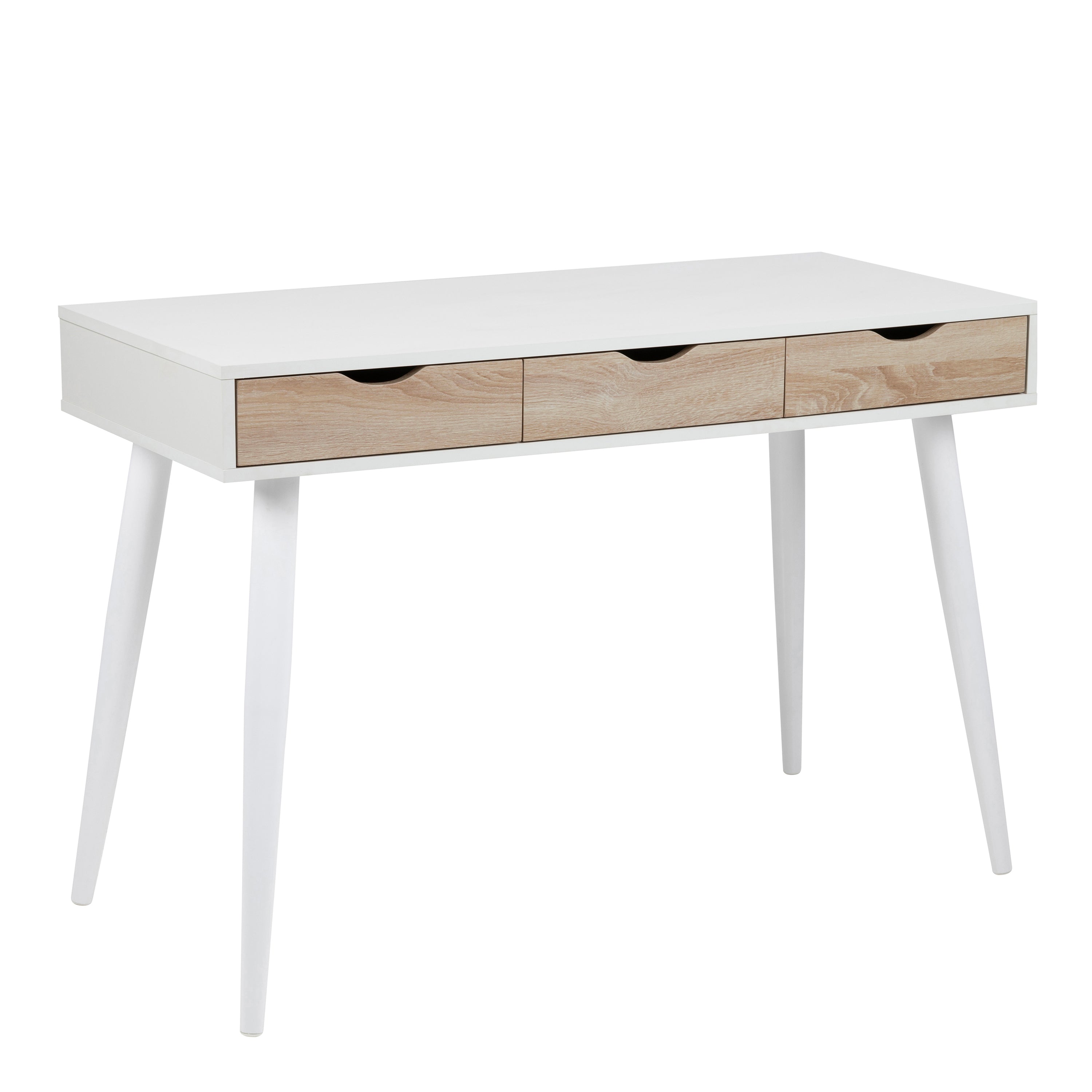 Neptun 3 Drawer Desk in White with 3 Oak Drawers – FTG