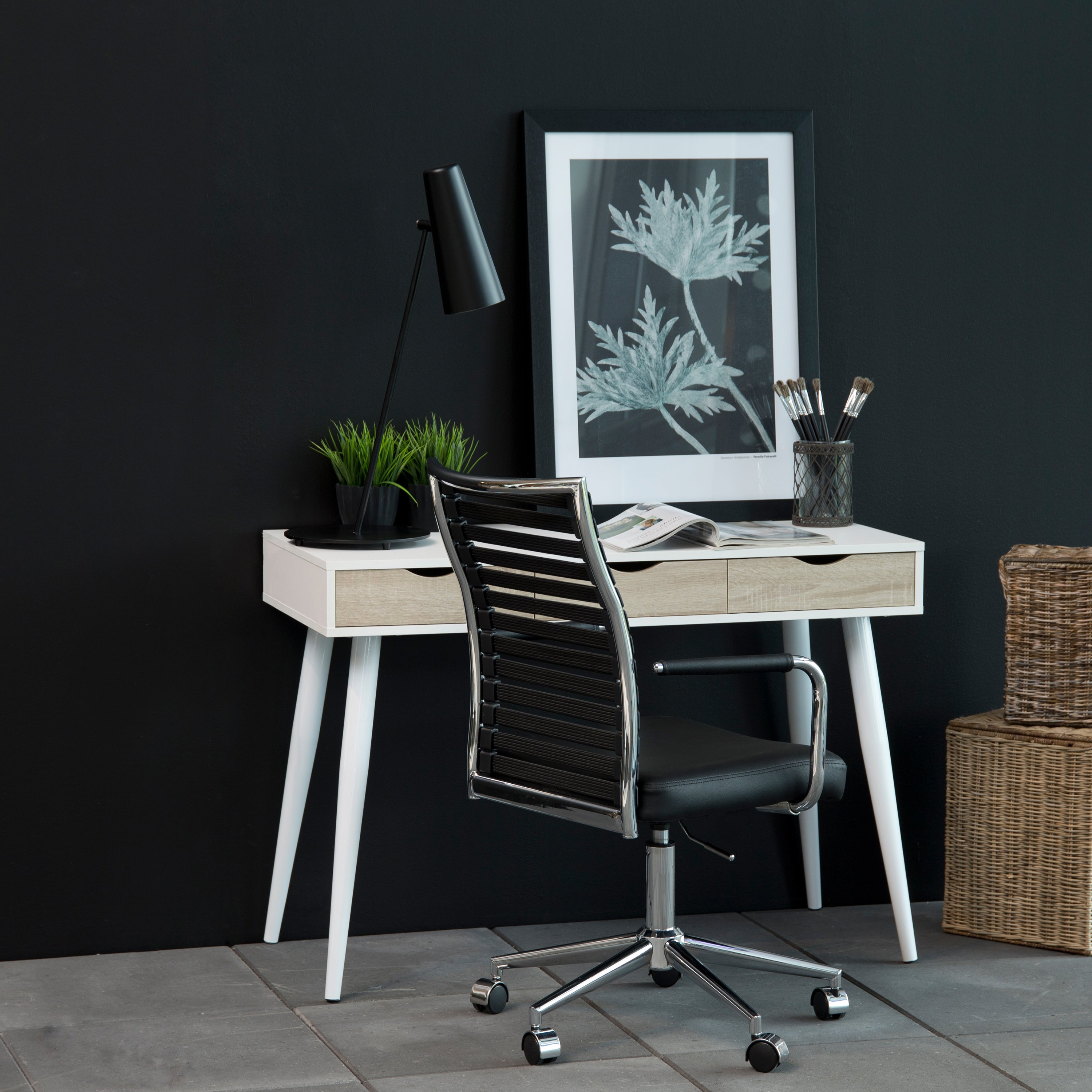 Neptun 3 Drawer Desk in White with 3 Oak Drawers – FTG, view 6