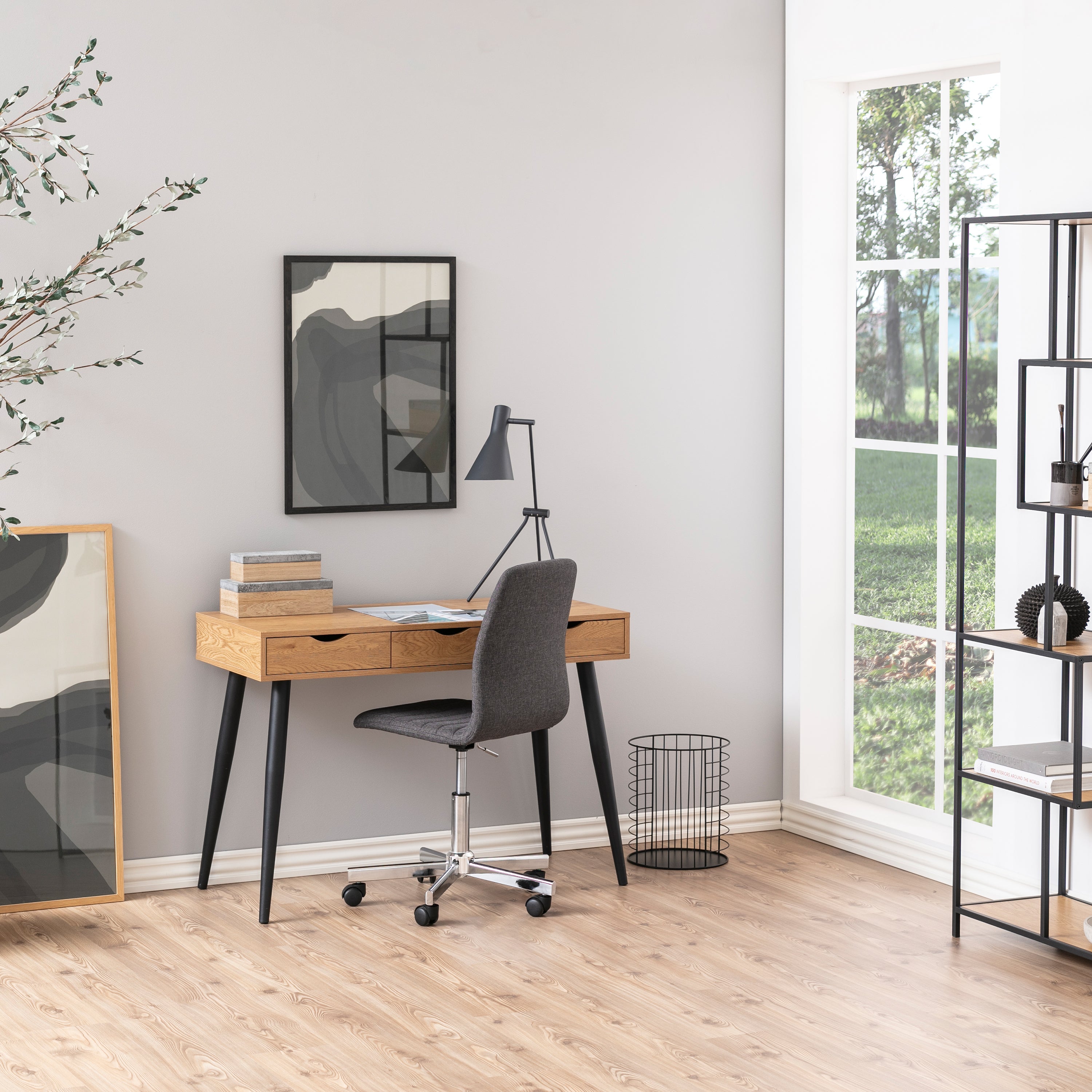 Neptun 3 Drawer Office Desk in Oak – FTG, view 6