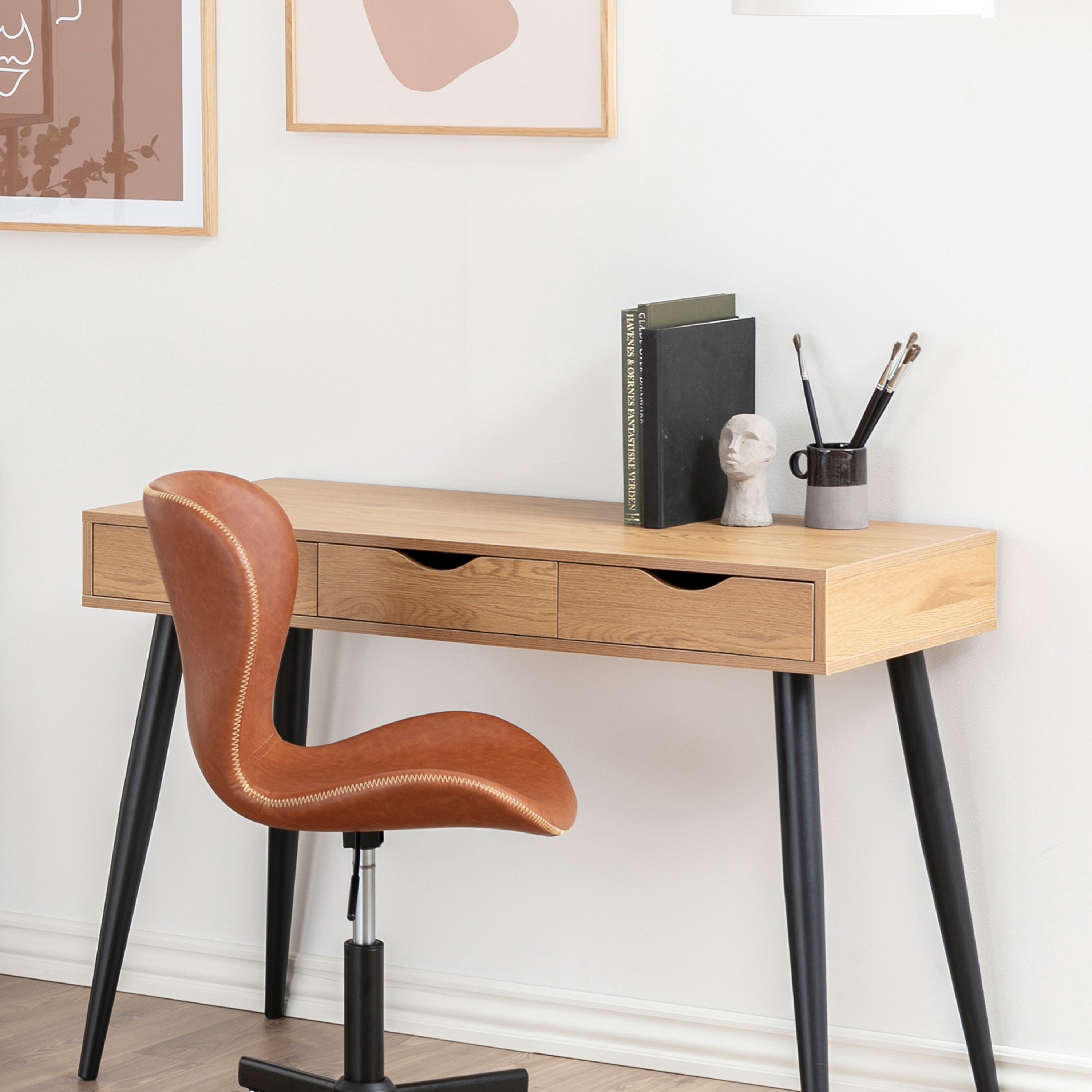 Neptun 3 Drawer Office Desk in Oak – FTG, view 8