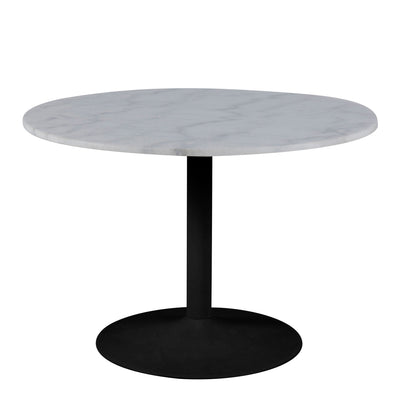 Tarifa Round Dining Table with White Polished Marble Top and Black Base – FTG
