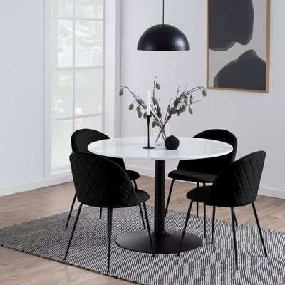 Tarifa Round Dining Table with White Polished Marble Top and Black Base – FTG, view 5