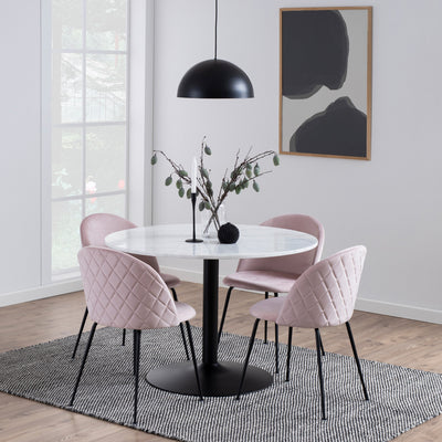 Tarifa Round Dining Table with White Polished Marble Top and Black Base – FTG, view 6