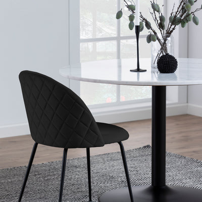 Tarifa Round Dining Table with White Polished Marble Top and Black Base – FTG, view 7