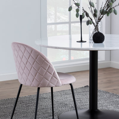 Tarifa Round Dining Table with White Polished Marble Top and Black Base – FTG, view 8