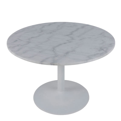 Tarifa Round Dining Table with White Polished Marble Top and White Base – FTG, view 3