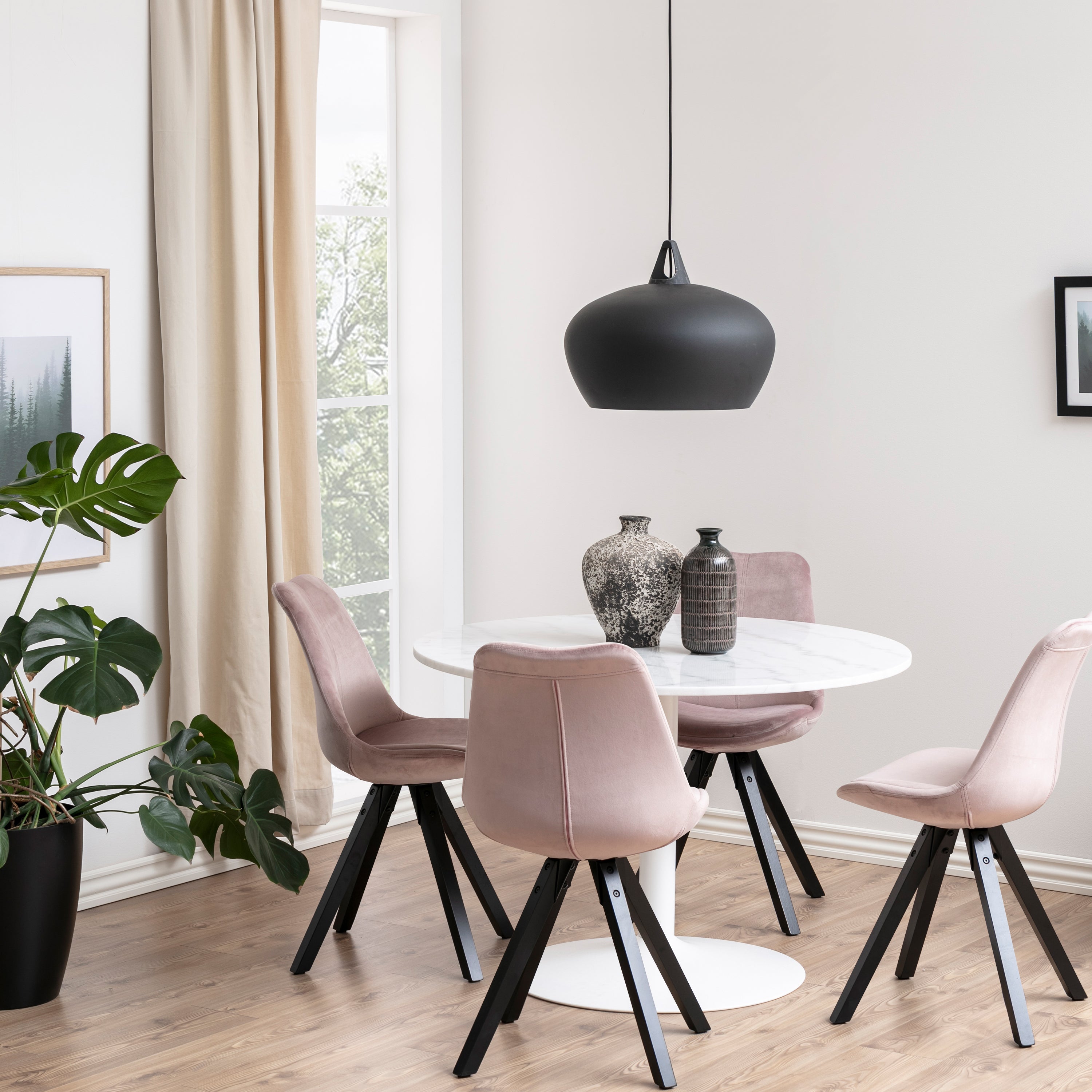 Tarifa Round Dining Table with White Polished Marble Top and White Base – FTG, view 5