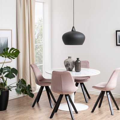 Tarifa Round Dining Table with White Polished Marble Top and White Base – FTG, view 5
