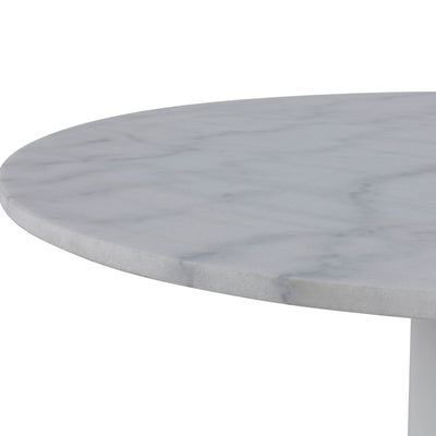 Tarifa Round Dining Table with White Polished Marble Top and White Base – FTG, view 7