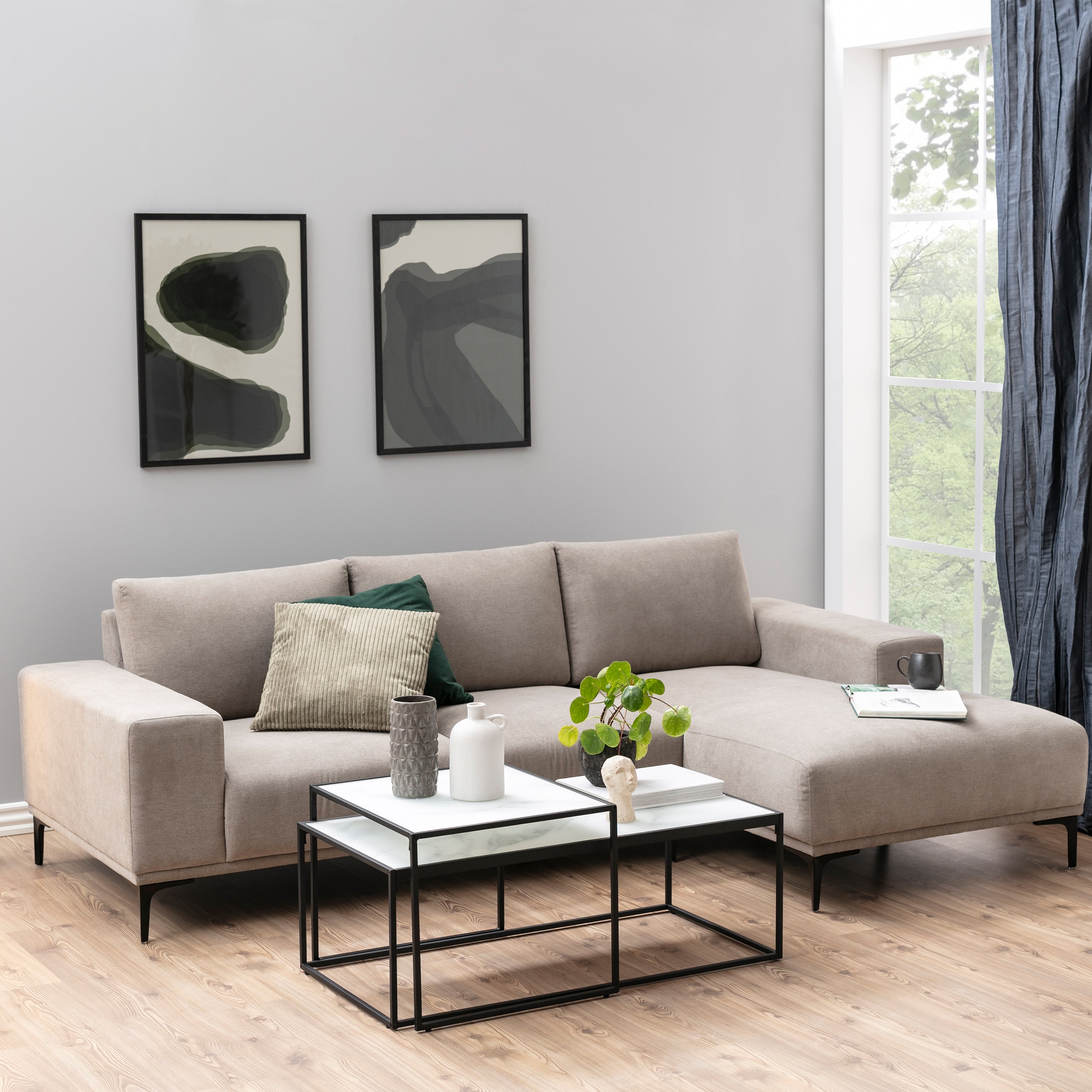 Bolton Coffee Table Set with White Crystal Clear Marble Torino Glass Top & Black Legs – FTG, view 3