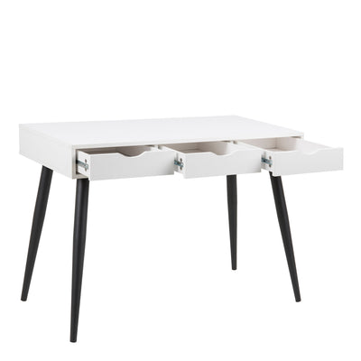 Neptun 3 Drawer Office Desk in White with Black Legs – FTG, view 3