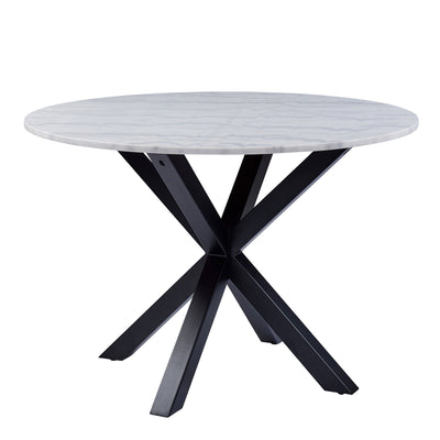 Heaven Round Dining Table with White Polished Marble Top Included 4 I_Oregon Dining Chair In Black with Cream Stitching, –…