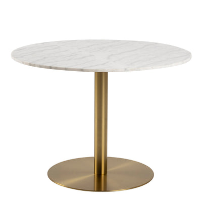 Corby Round Dining Table with White Polished Marble Top & Gold Base – FTG