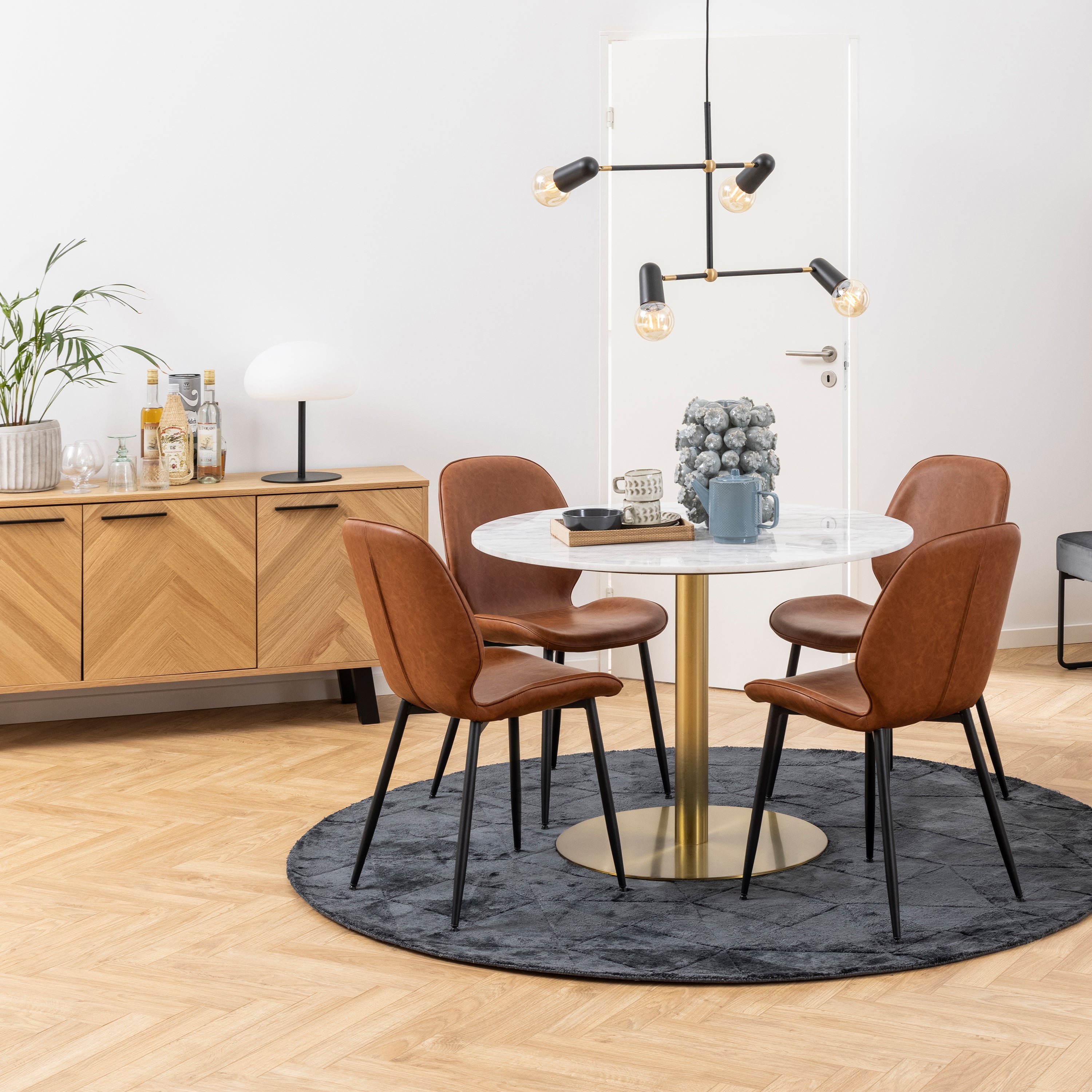 Corby Round Dining Table with White Polished Marble Top & Gold Base – FTG, view 2