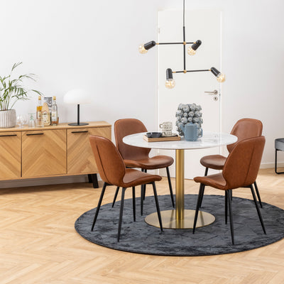 Corby Round Dining Table with White Polished Marble Top & Gold Base – FTG, view 2
