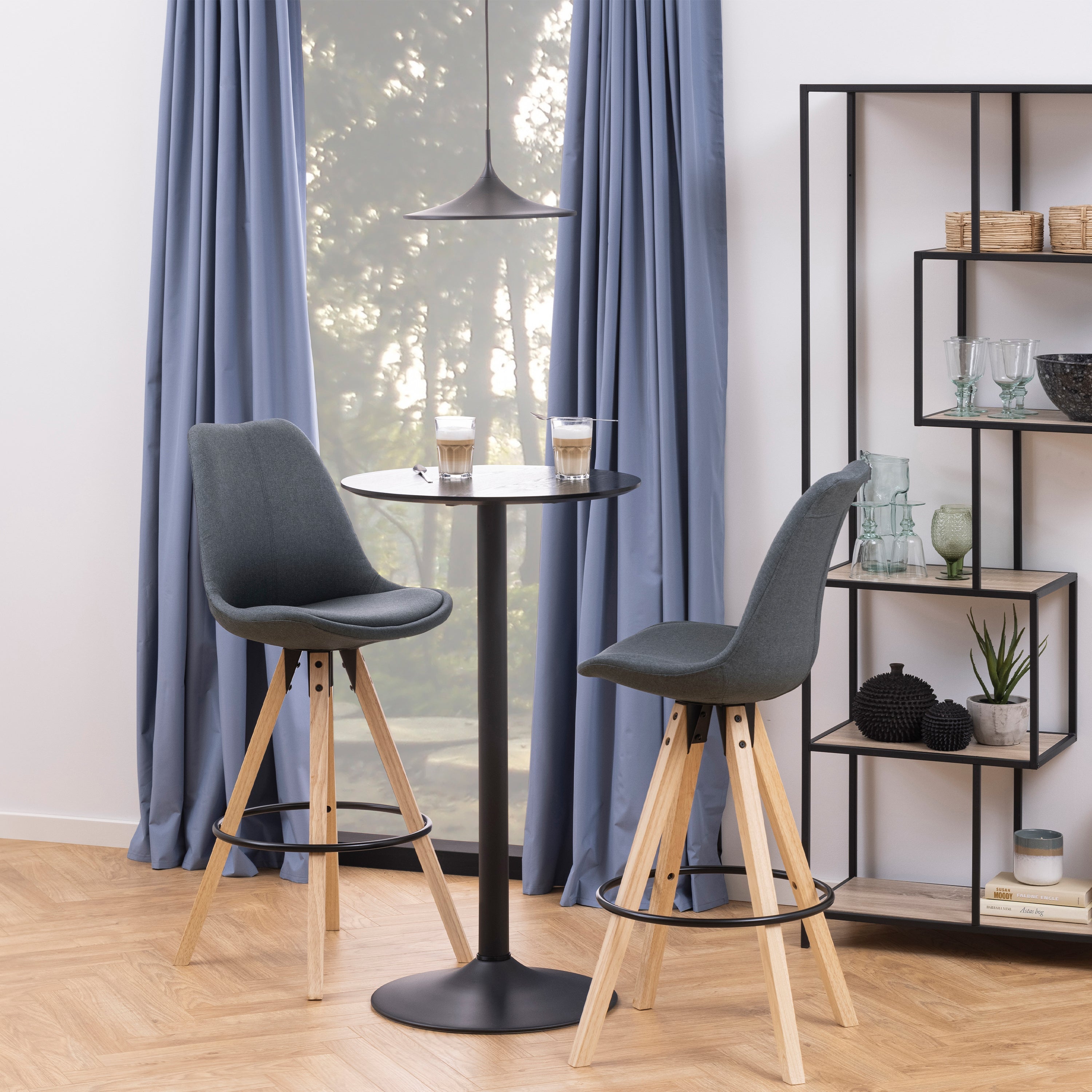 Ibiza Tall Round Bar Table with Black Ash Top and Matt Black Base – FTG, view 5