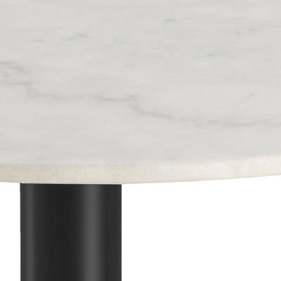 Corby Round Dining Table with White Polished Marble Top & Black Base includes 4 Brooke Dining Chairs in Taupe