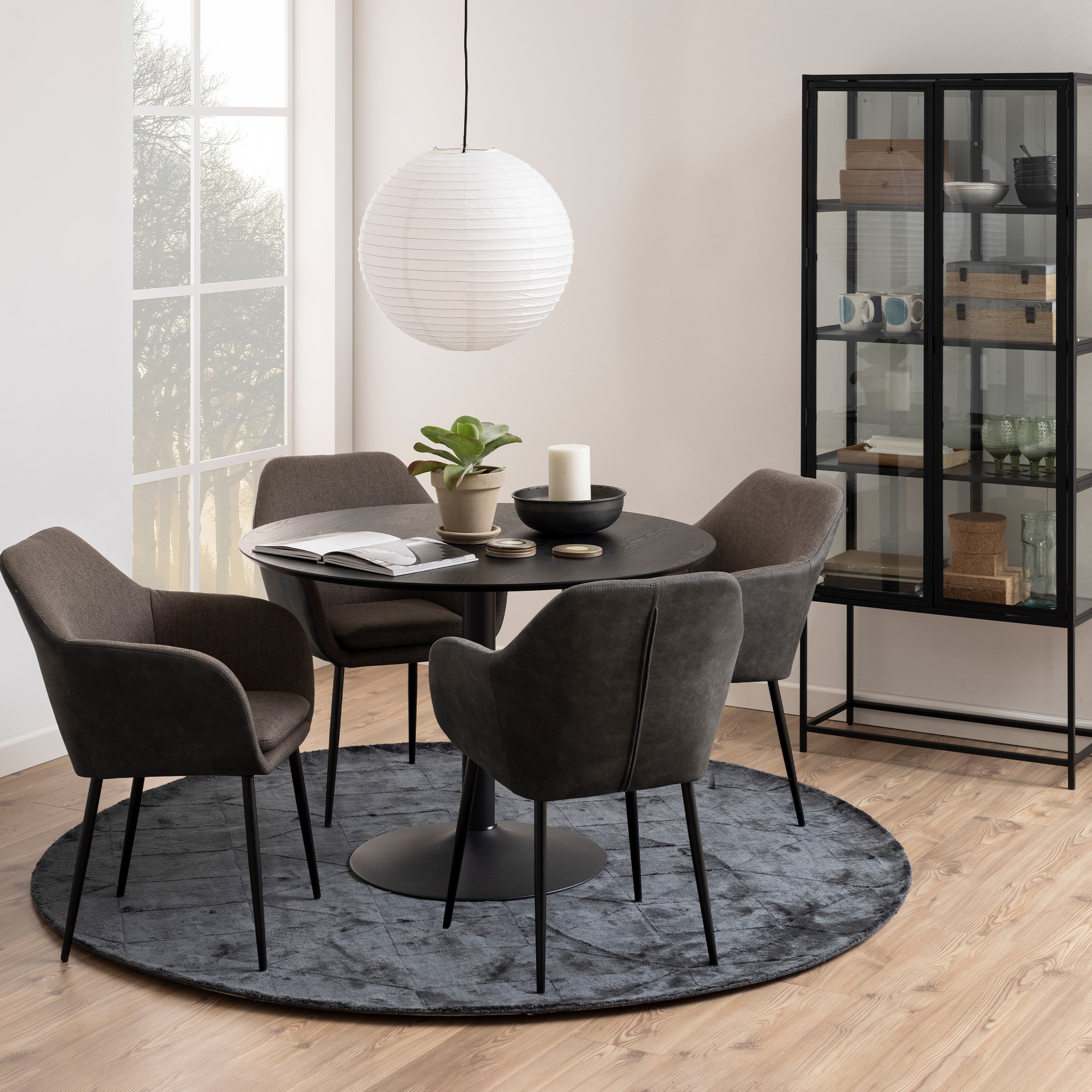 Ibiza Round Dining Table with Black Ash Top and Matt Black Base – FTG, view 3