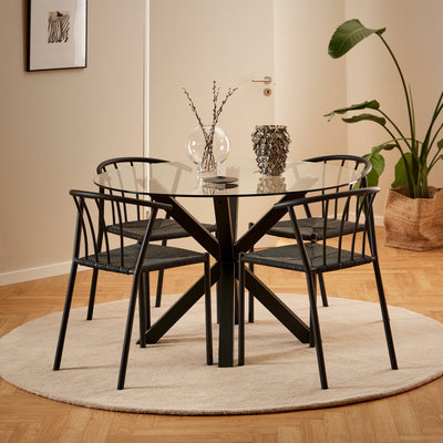 Heaven Round Dining Table with Clear Glass Top and Black Legs – FTG, view 4