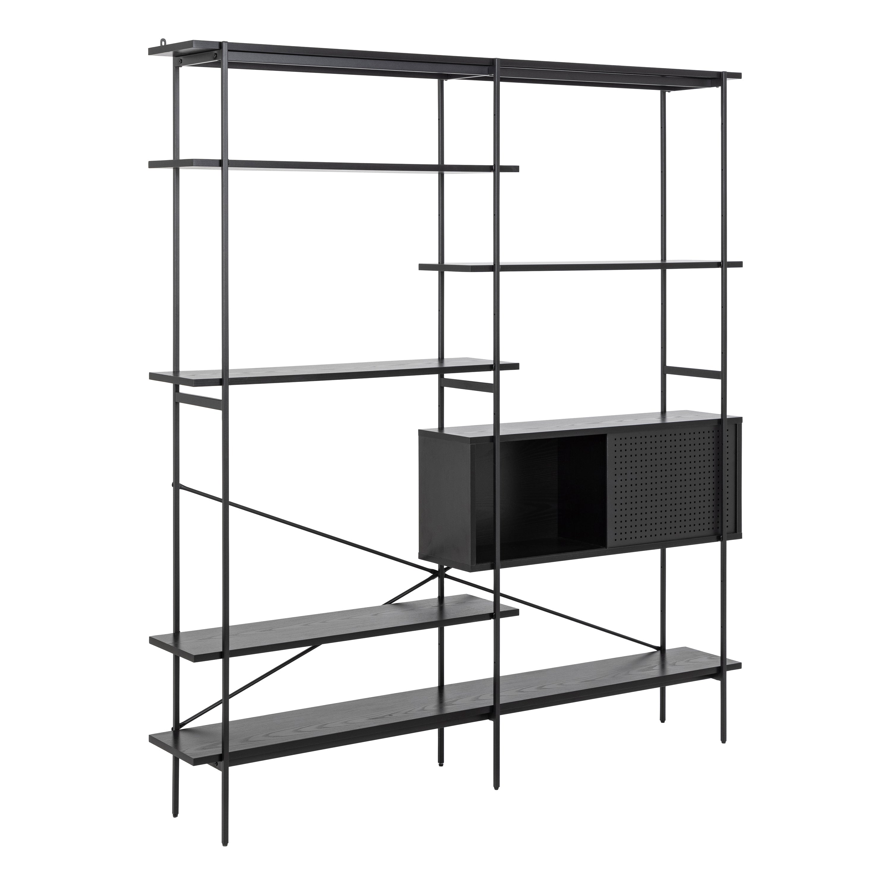 Angus Bookcase with 1 Sliding Door & 5 Shelves in Black – FTG, view 4