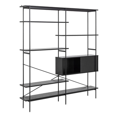 Angus Bookcase with 1 Sliding Door & 5 Shelves in Black – FTG, view 4