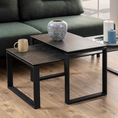 Katrine Ceramic Coffee Table Set in Black – FTG, view 4