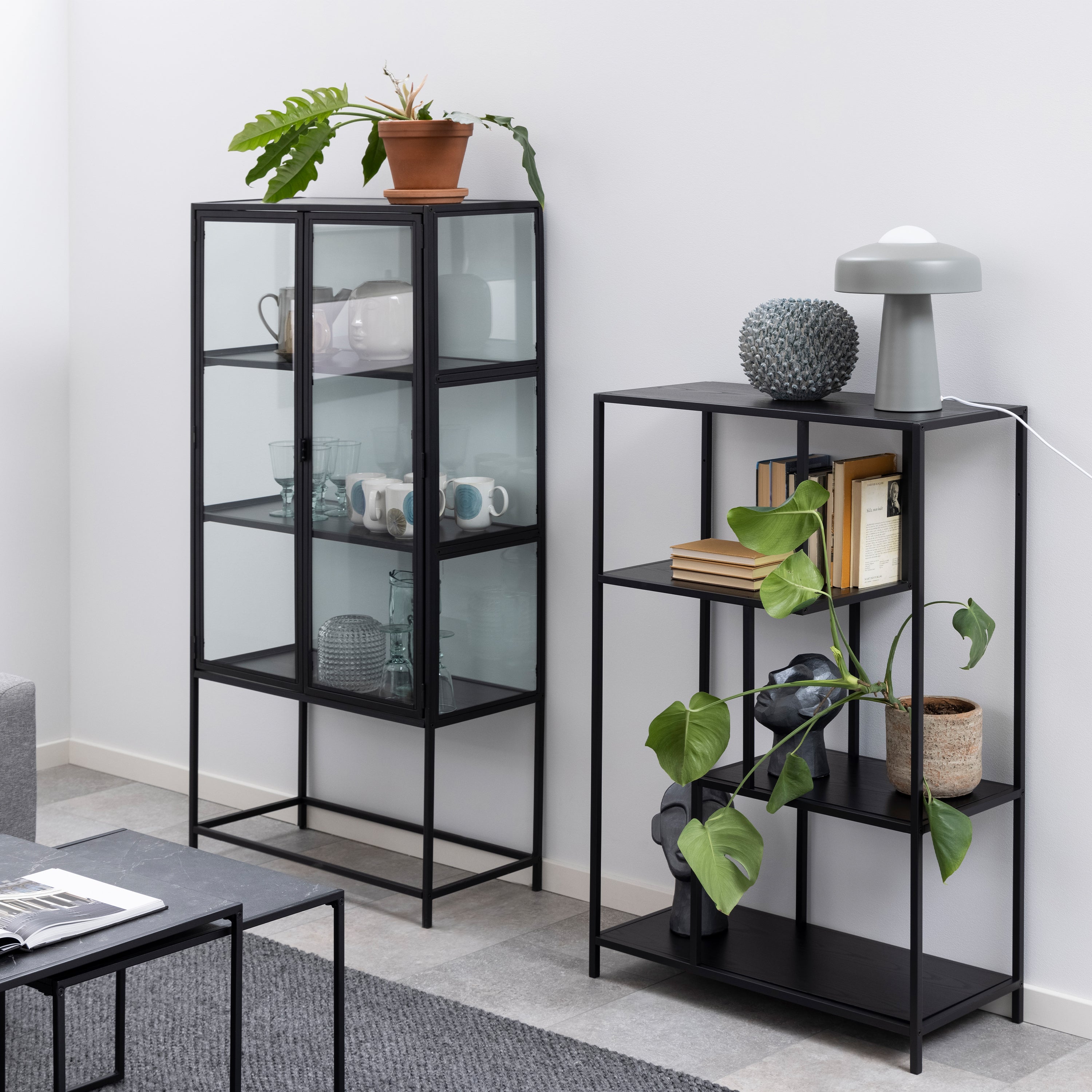 Seaford 2 Glass Door Display Cabinet in Black – FTG, view 7