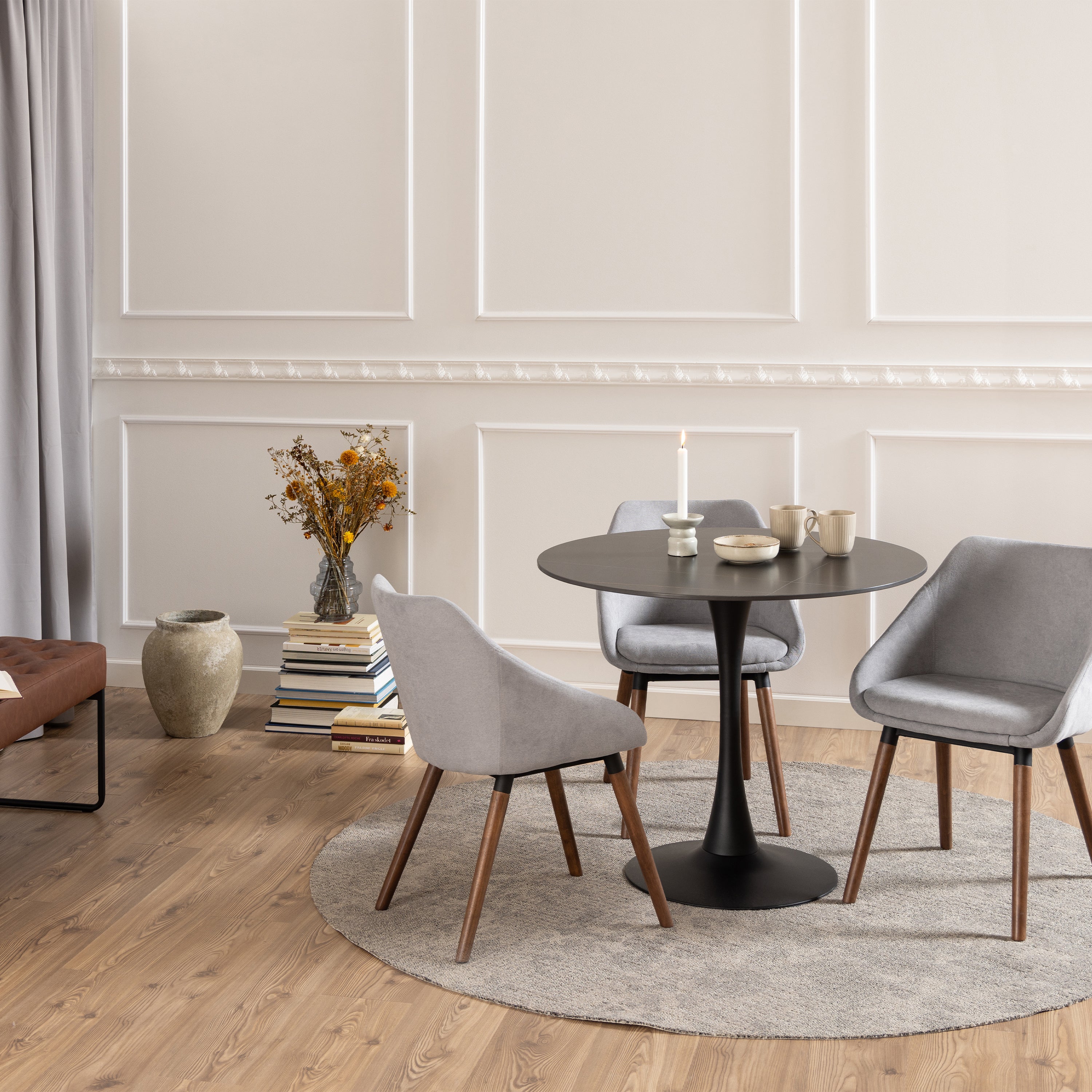 Malta Ceramic Round Dining Table in Black 90x75cm – FTG, view 3