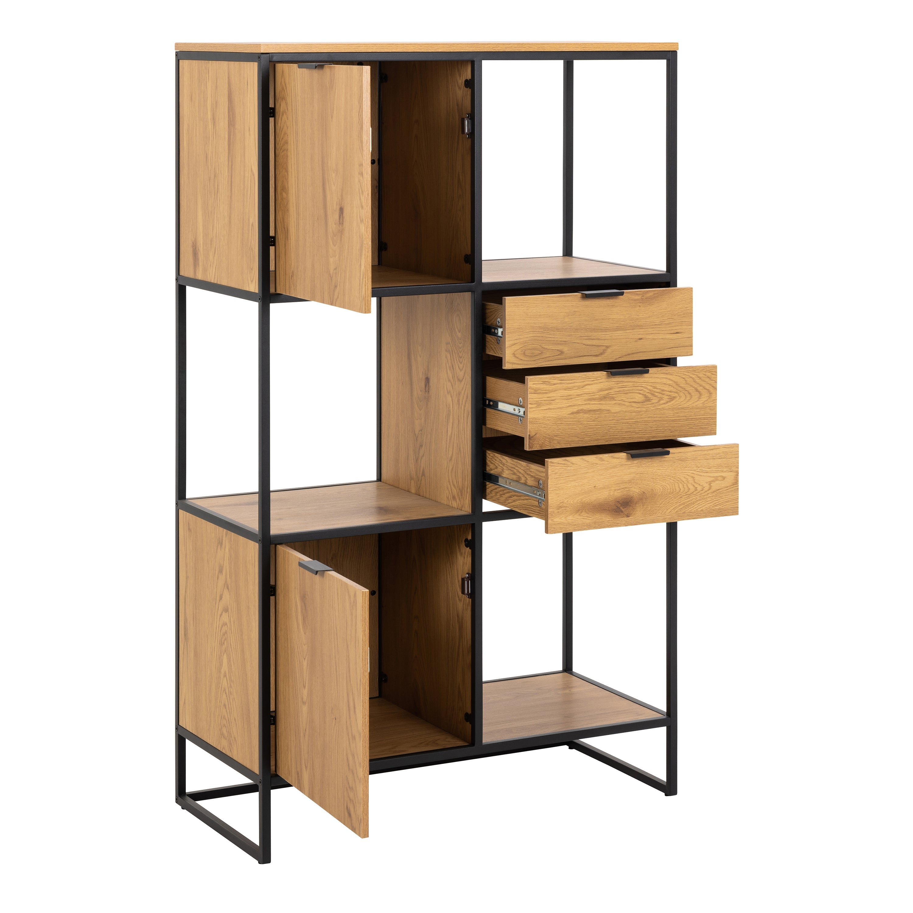 Swindon Bookcase with 2 Doors, 3 Drawers and 1 Shelves in Black – FTG, view 4