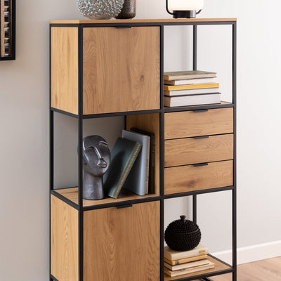 Swindon Bookcase with 2 Doors, 3 Drawers and 1 Shelves in Black – FTG, view 6