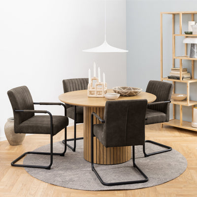 Yale Dining Table in Oak Included 4 Adele Dining Chair in Grey Fabric – FTG