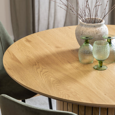 Yale Dining Table in Oak Included 4 Adele Dining Chair in Light Brown Fabric – FTG, view 4