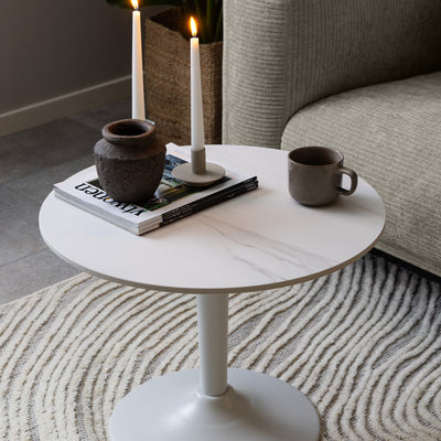 Malta Ceramic Round Coffee Table in White 60x45cm – FTG, view 3