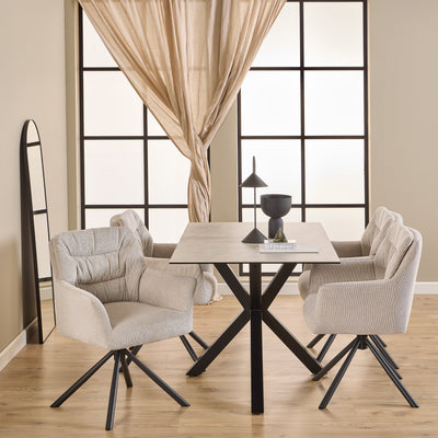 Heaven Dining Table with Ceramic White Top 135cm Included 4 Alonso Swivel Cream Dining Chair with Armrest – FTG
