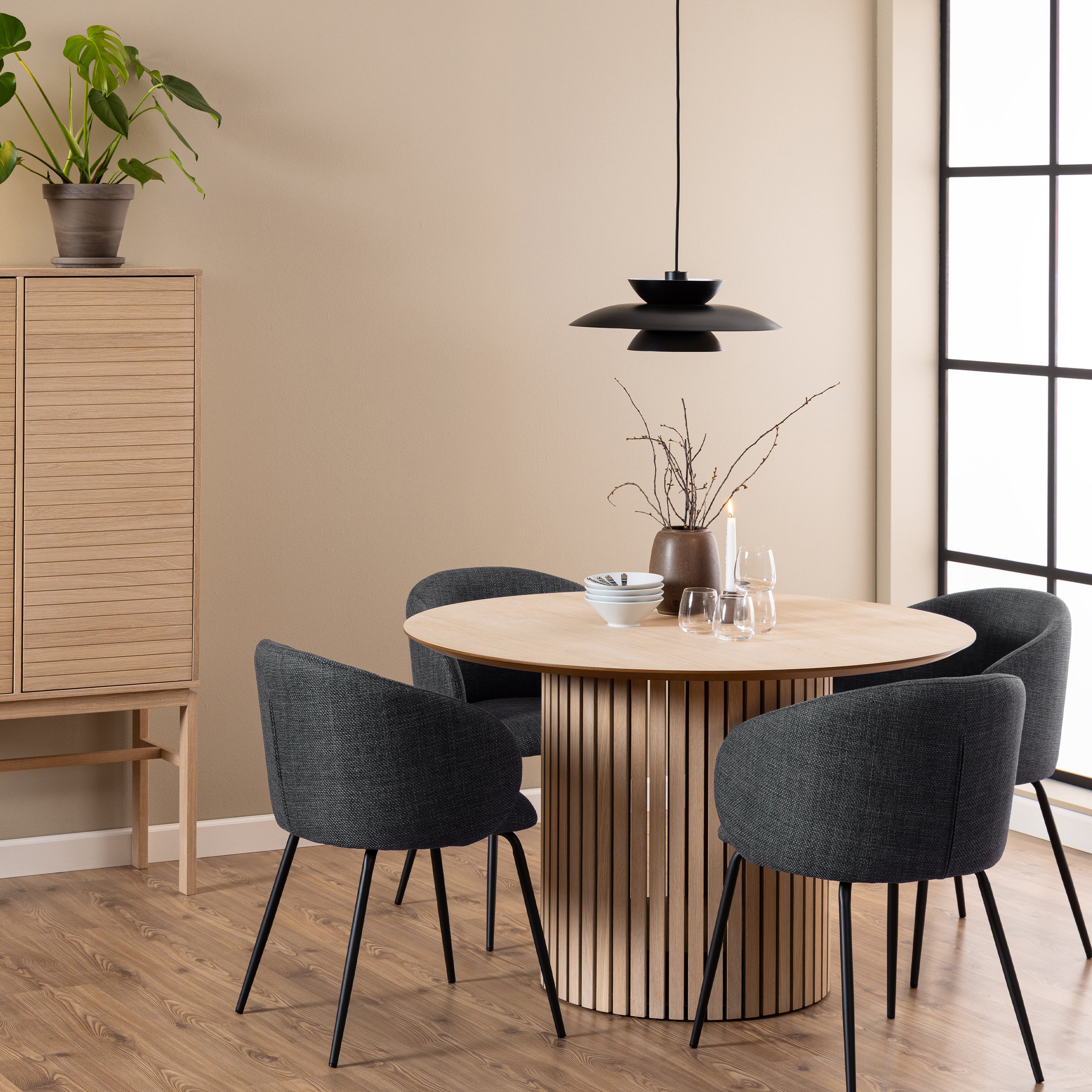 Linley Round Dining Table in White Oak – FTG, view 3