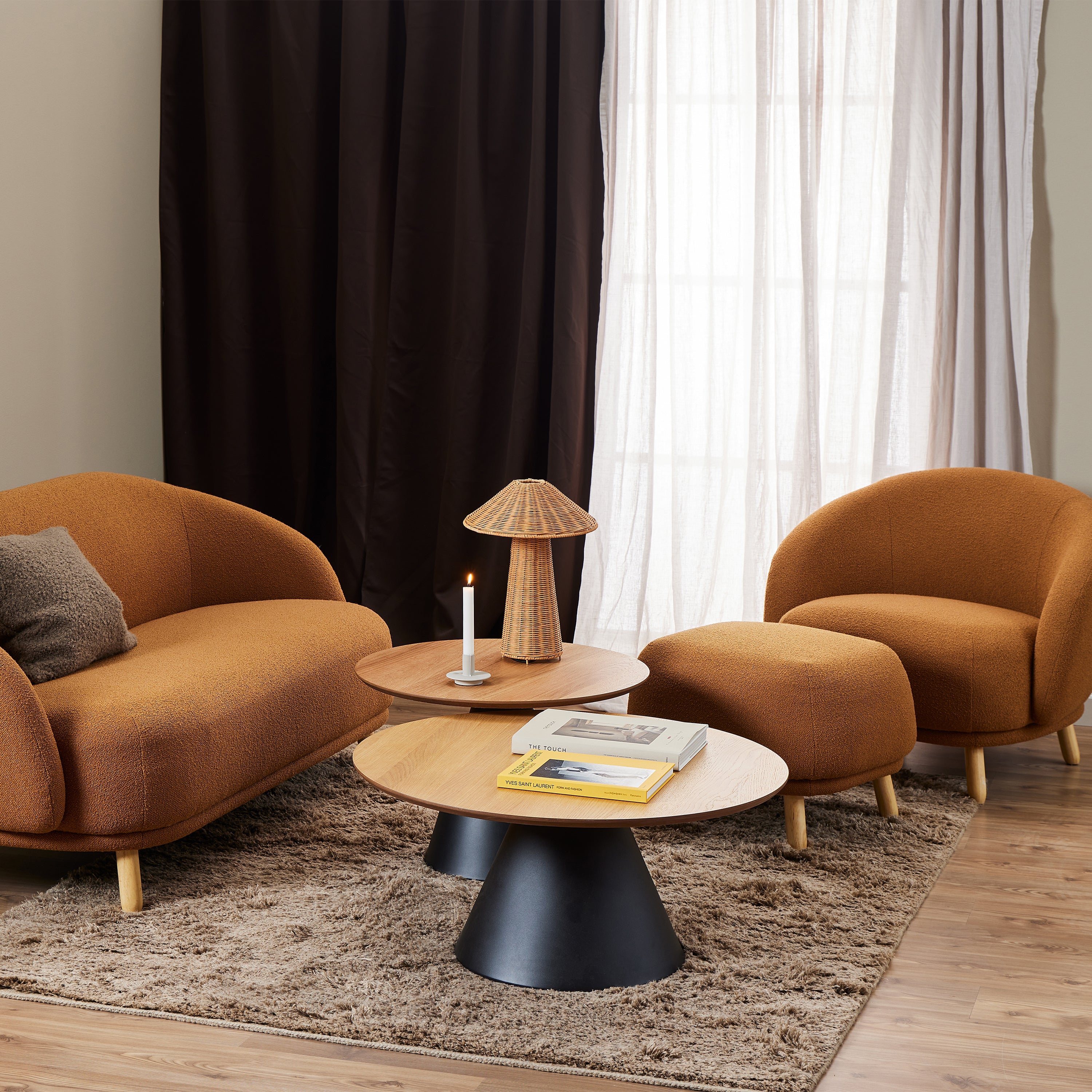 Soli Round Coffee Table in Oak/Black 65x43cm – FTG, view 3