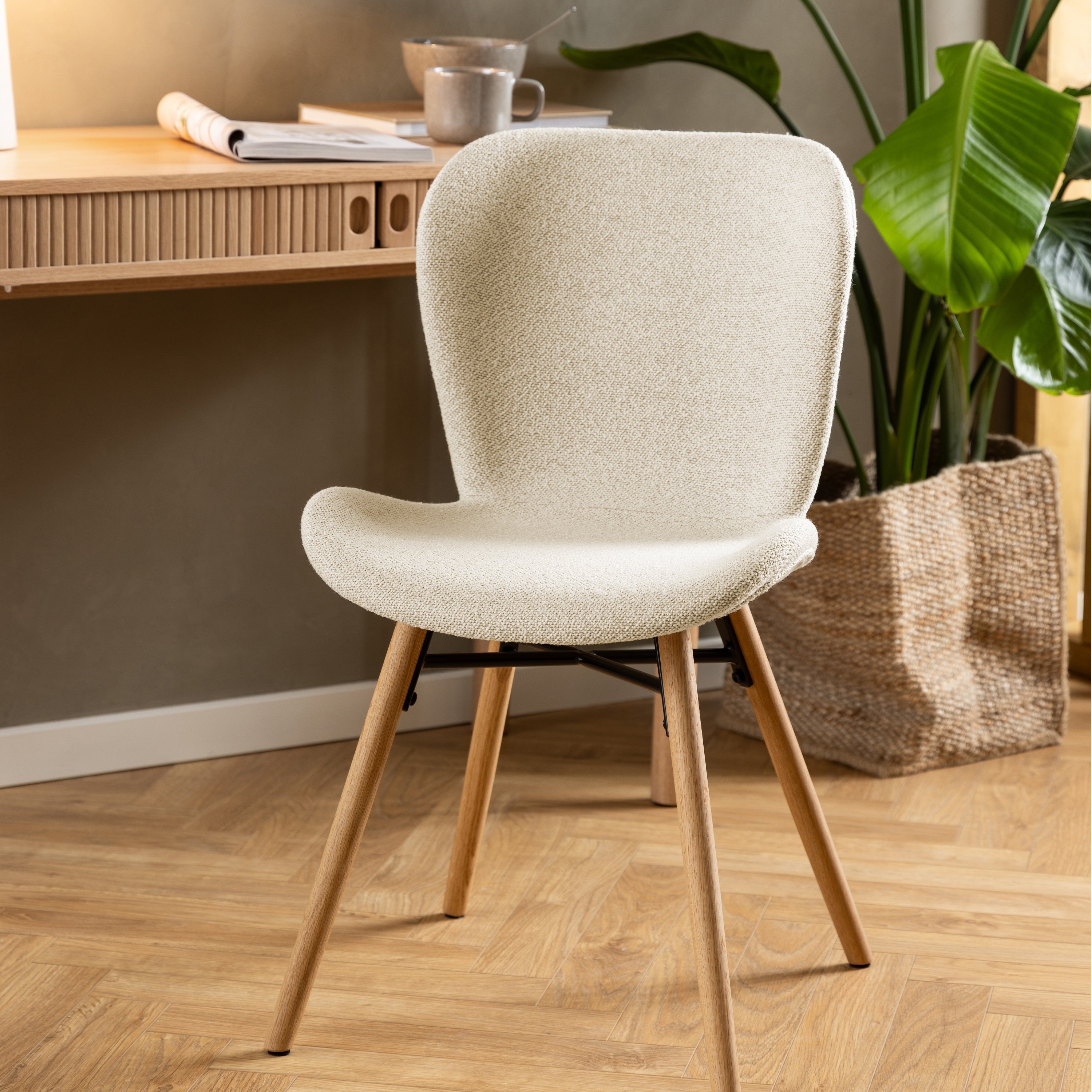 Batilda Dining Chairs with Cream Fabric and Oak Set of 2 – FTG, view 5