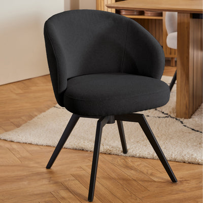 Soli Round Dining Table in Oak/Black 120x75cm Included 4 Darlene Dining Chair with Armrest and Swivel Function in Black –…