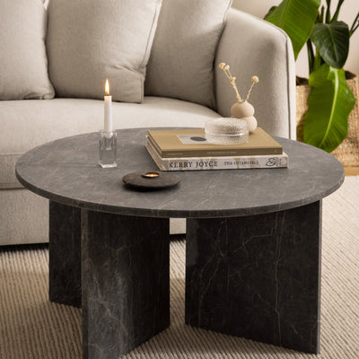Vega Round Coffee Table with Marron Marble Top 90cm – FTG, view 4