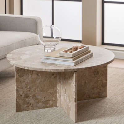 Vega Round Coffee Table with Brown Marble Top 90cm – FTG, view 4