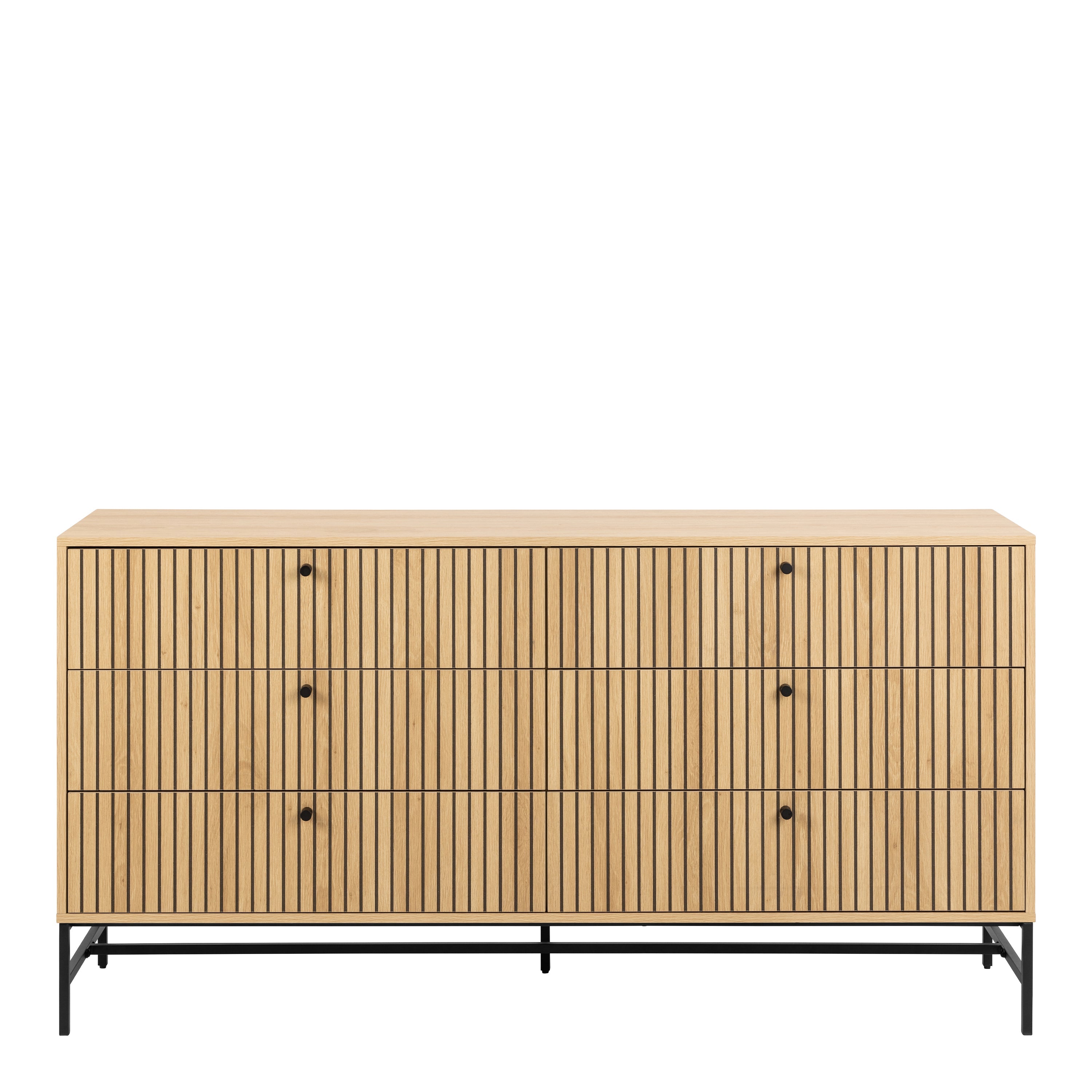 Albany Wide Chest of 6 Drawers in Oak/Black Legs – FTG, view 2