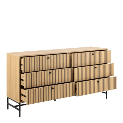 Albany Wide Chest of 6 Drawers in Oak/Black Legs – FTG, view 4