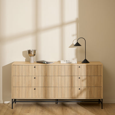 Albany Wide Chest of 6 Drawers in Oak/Black Legs – FTG, view 5