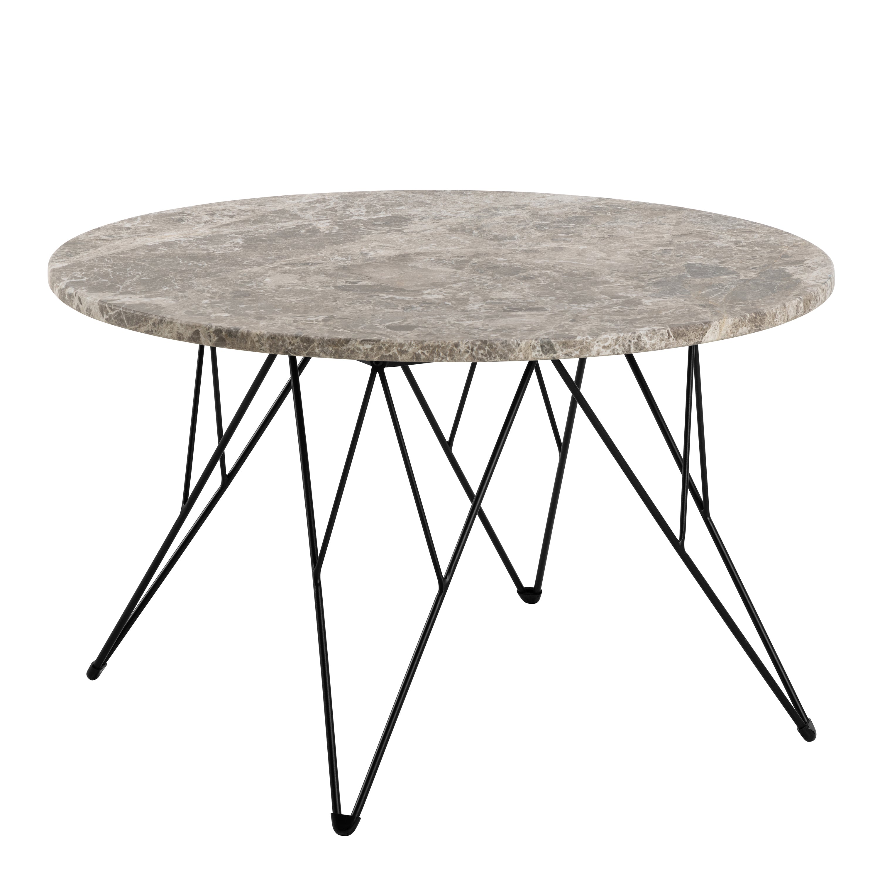 Prunus Round Coffee Table in Brown Marble and Matt Black Coated Steel Base 80x46.4cm – FTG