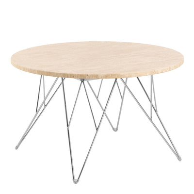 Prunus Round Coffee Table in Matt Beige and Chrome Steel Base 80x46.4cm – FTG