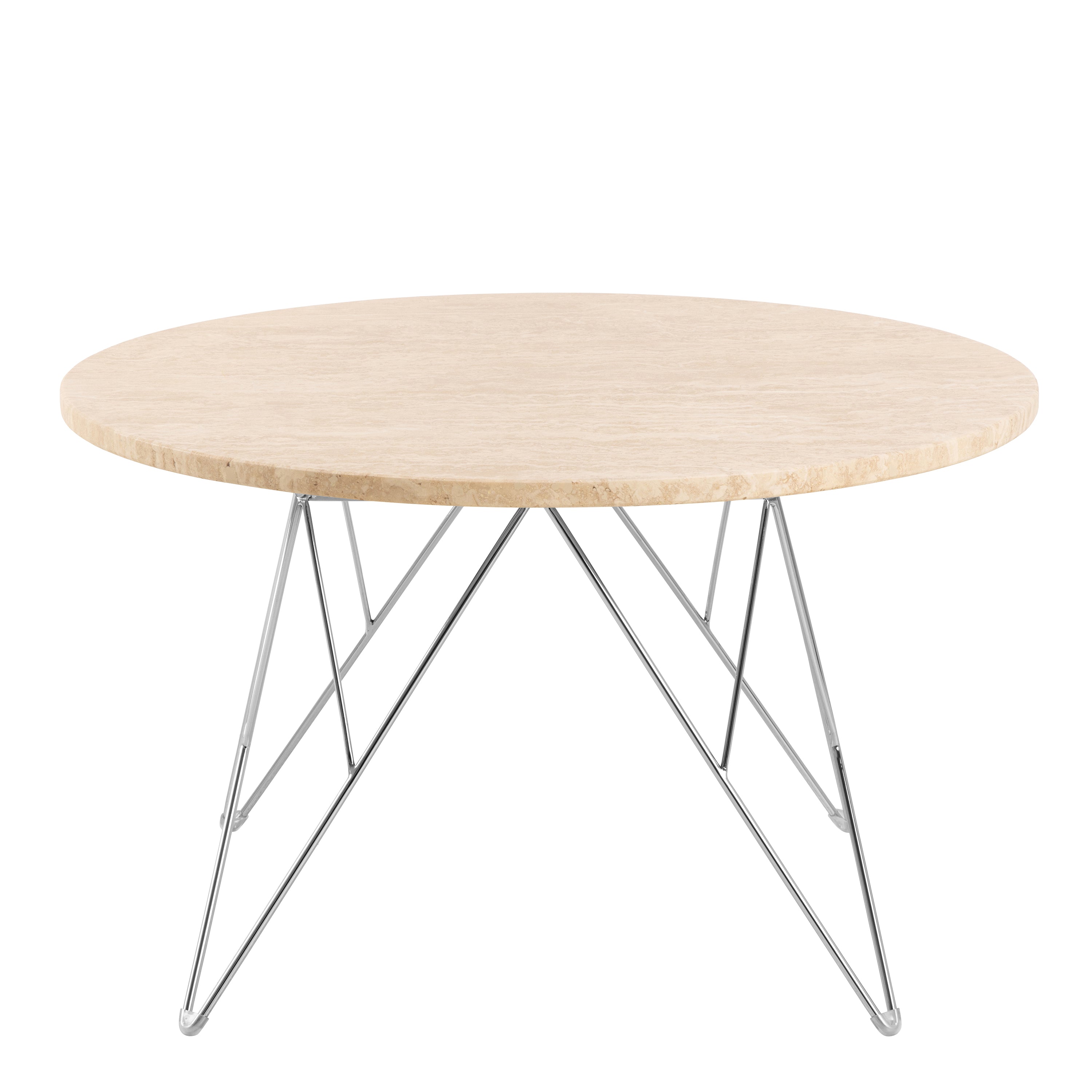 Prunus Round Coffee Table in Matt Beige and Chrome Steel Base 80x46.4cm – FTG, view 2